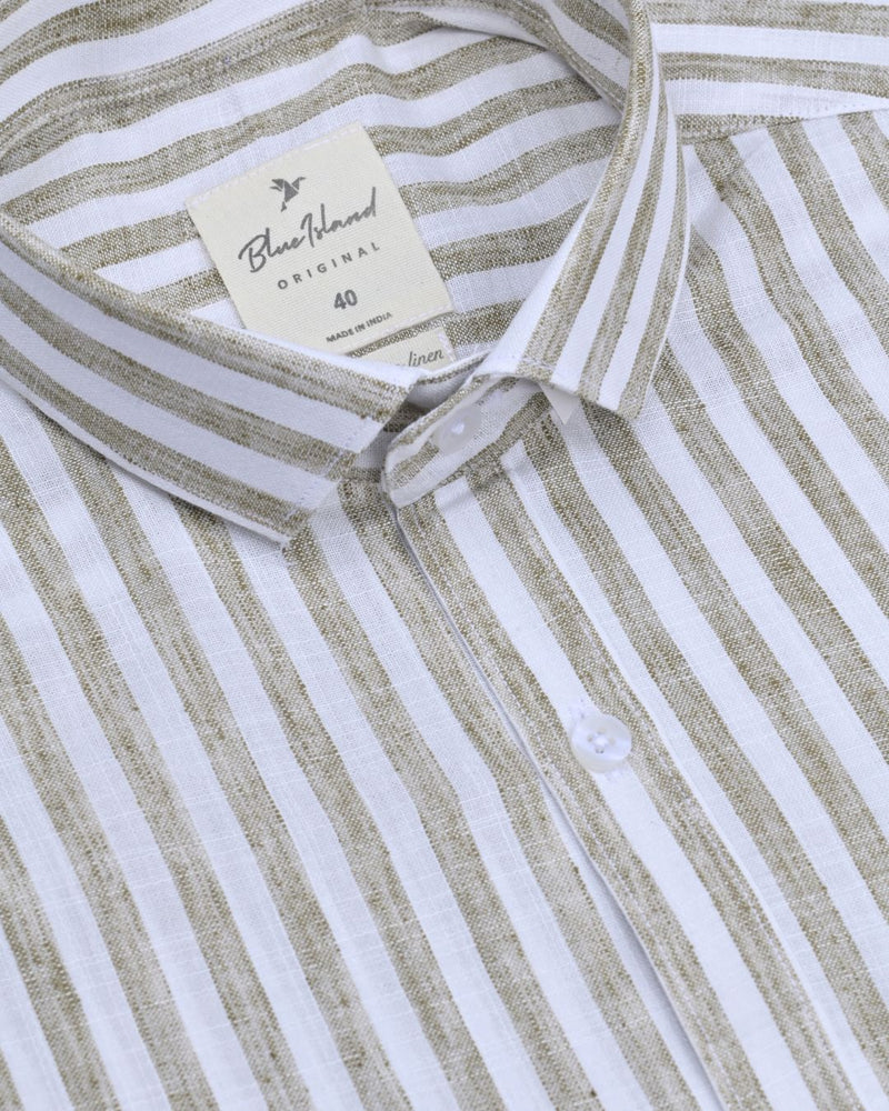Desert Brown & White Large Stripes -Full-Bamboo Linen