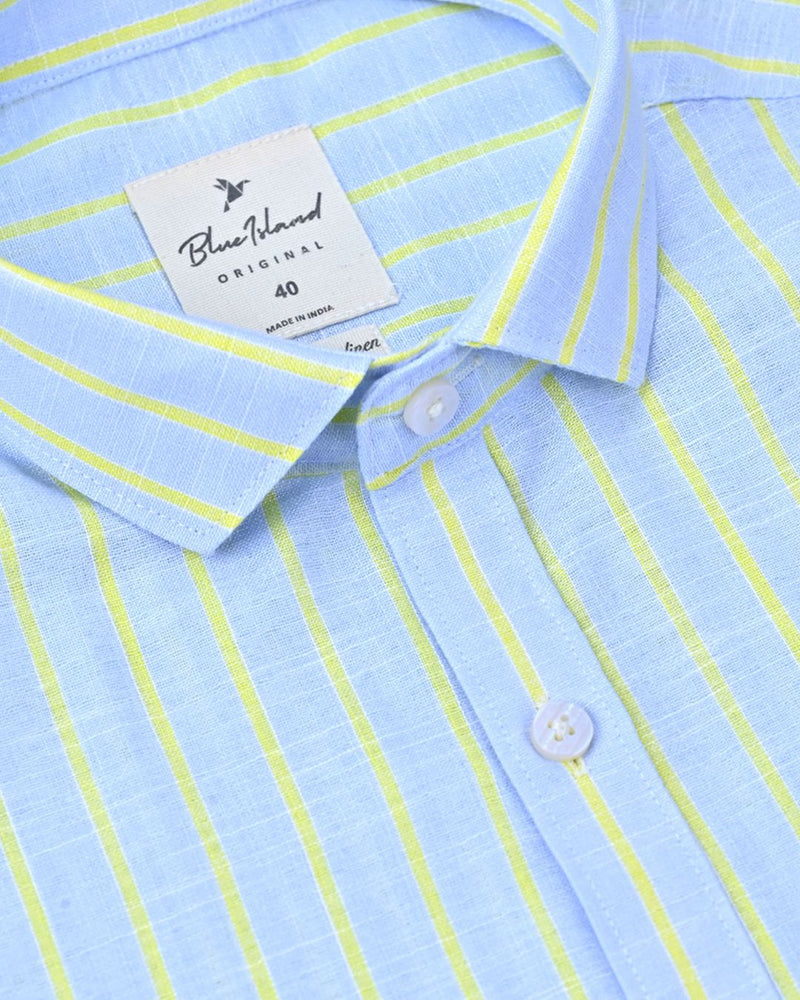 Blue & Yellow Line Stripes -Full-Bamboo Linen