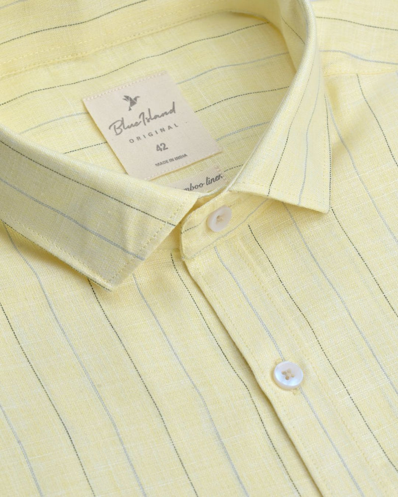 Yellow Double Line Stripes -Full-Bamboo Linen