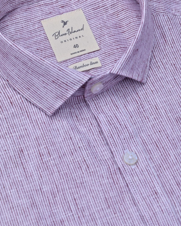 Maroon Grid Stripes -Full-Bamboo Linen