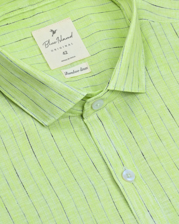 Radium Green Dotted Line Stripes -Full-Bamboo Linen