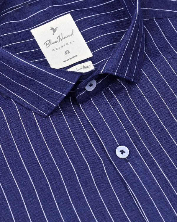 Royal Navy Vertical Stripes -Full-Bamboo Linen