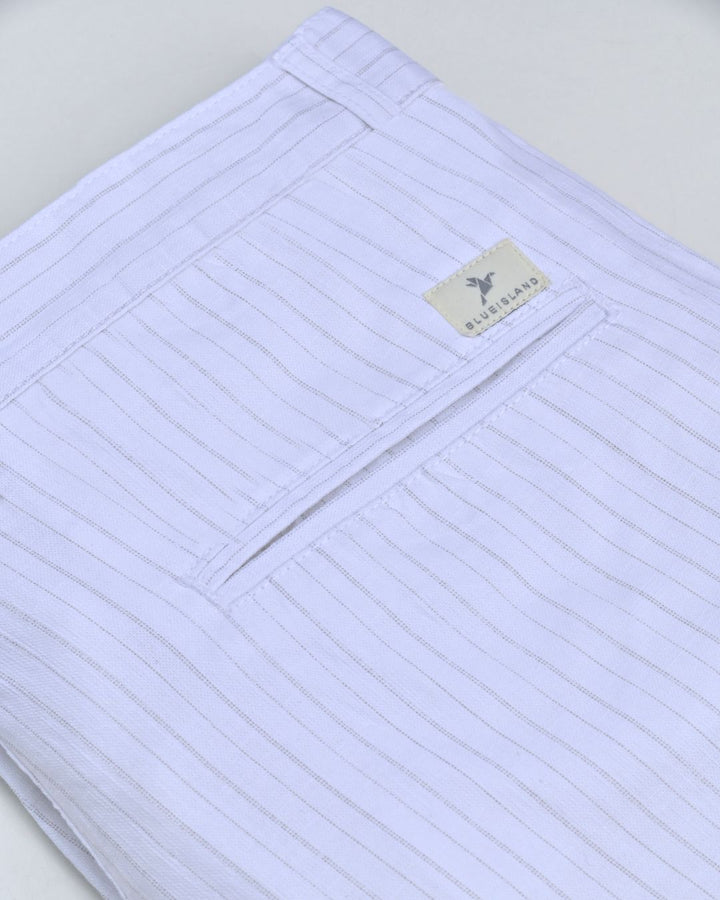 White Line Stripes - 2 way stretch - COTTON LINEN PANT