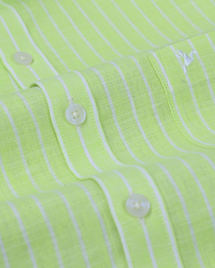 Radium Green & White Stripes -Full-Bamboo Linen