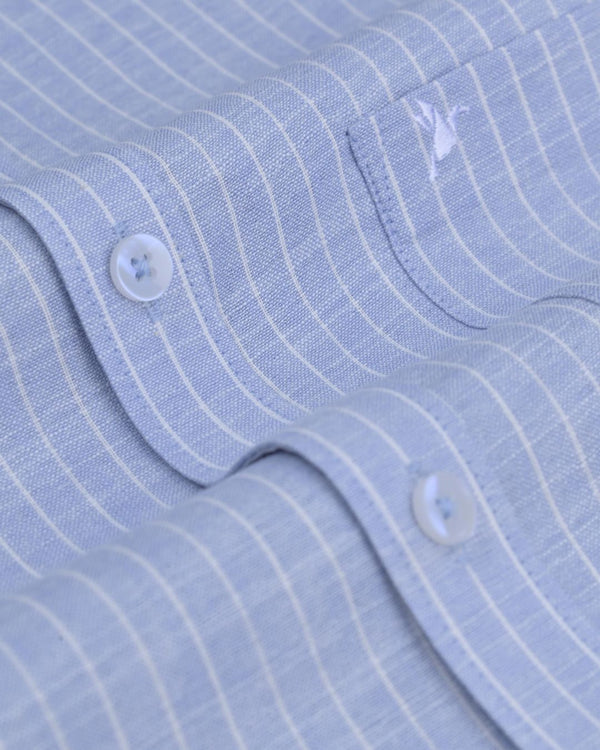 Blue Mini Stripes -Full-Bamboo Linen
