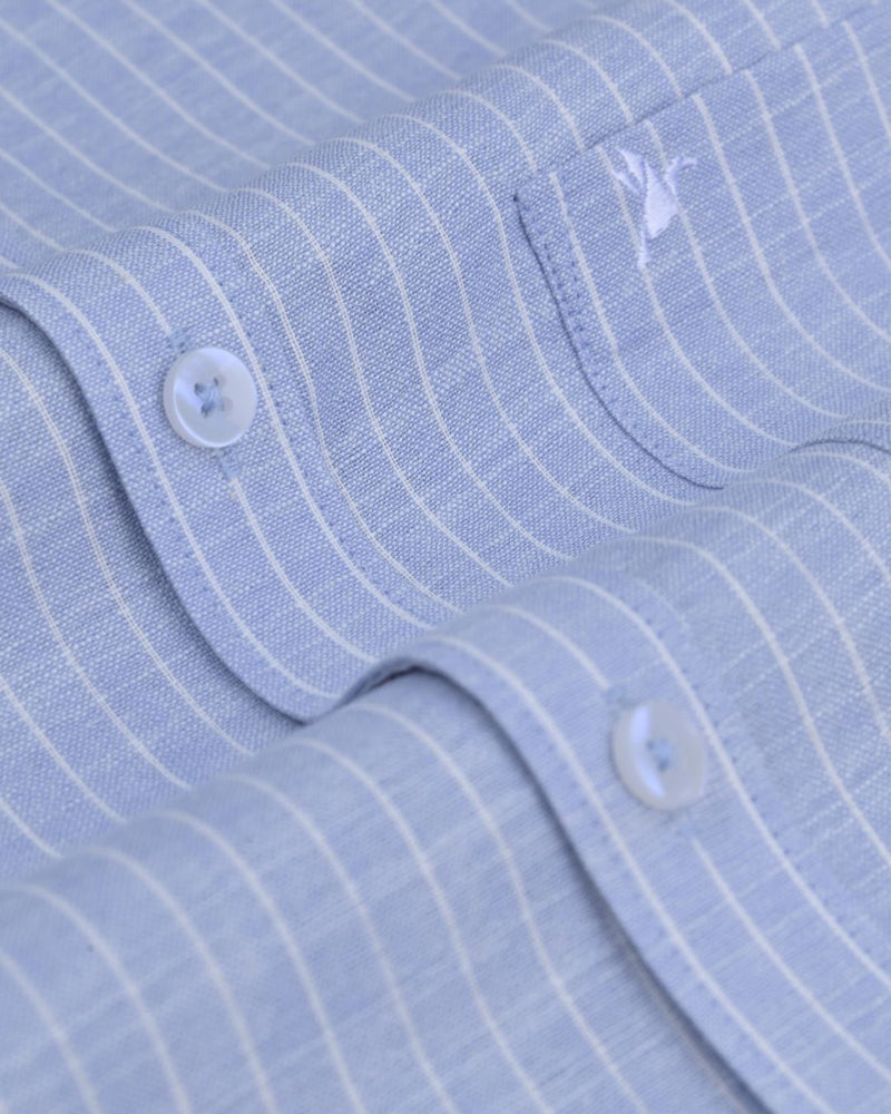 Blue Mini Stripes -Full-Bamboo Linen
