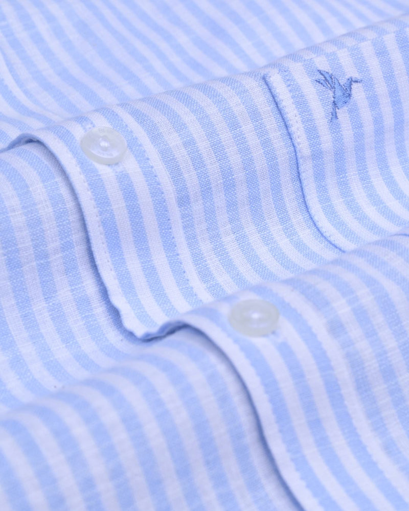White & Blue Parallel Stripes -Full-Bamboo Linen