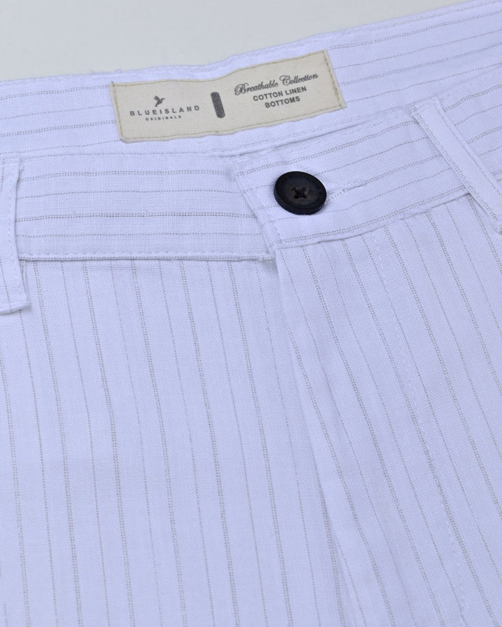 White Line Stripes - 2 way stretch - COTTON LINEN PANT