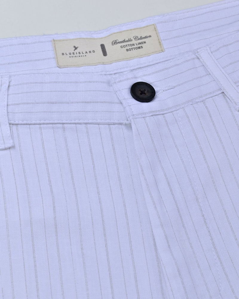 White Line Stripes - 2 way stretch - COTTON LINEN PANT