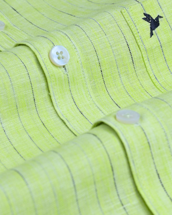 Radium Green Dotted Line Stripes -Full-Bamboo Linen