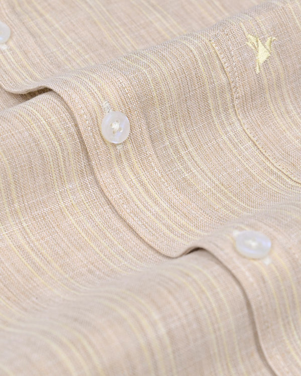 Lite Khaki Triple Line Stripes -Full-Bamboo Linen
