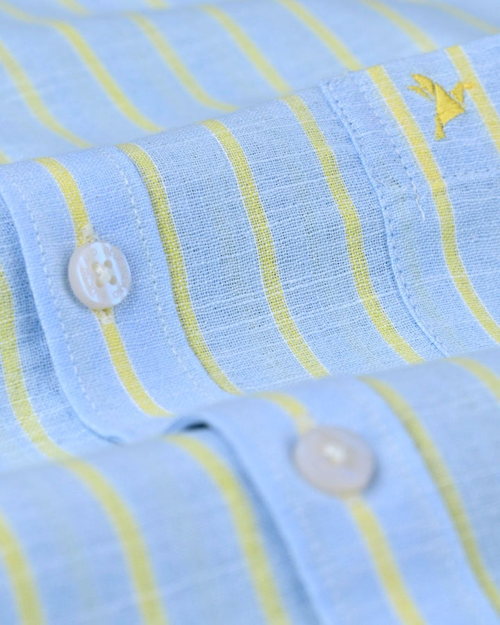 Blue & Yellow Line Stripes -Full-Bamboo Linen