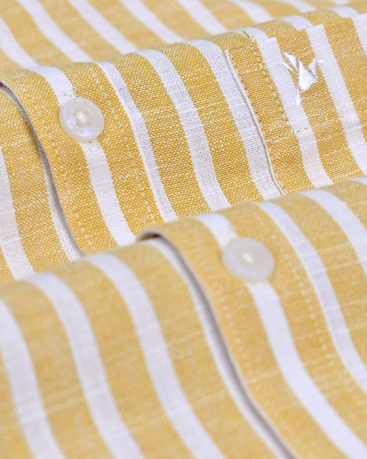 Mustard Yellow & White Stripes -Full-Bamboo Linen