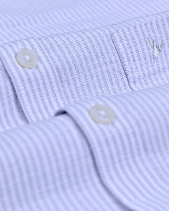 Silver Grey Mini Stripes -Full-Cotton Linen Shirt