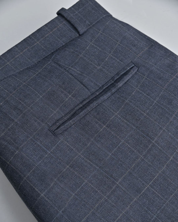 Bluish Grey Rectangle Checks - Wrinkle free Formal Pant