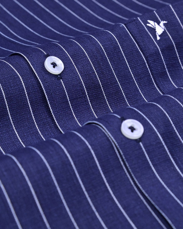 Royal Navy Vertical Stripes -Full-Bamboo Linen