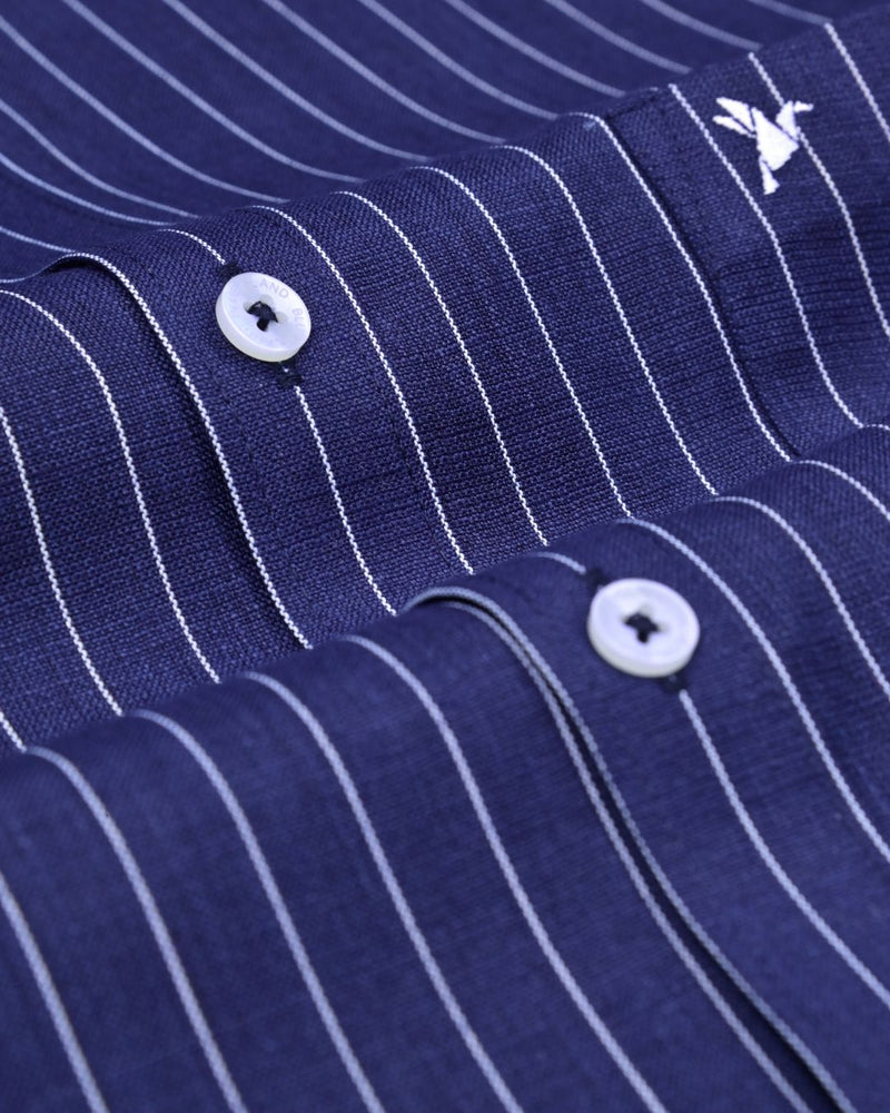 Royal Navy Vertical Stripes -Full-Bamboo Linen