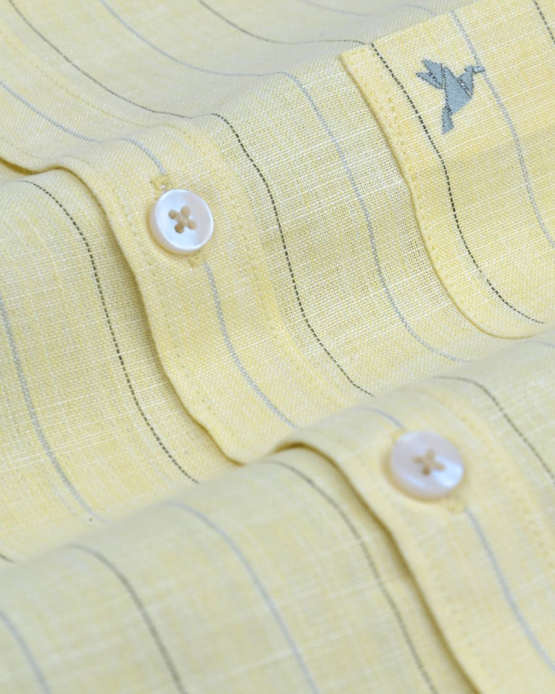 Yellow Double Line Stripes -Full-Bamboo Linen
