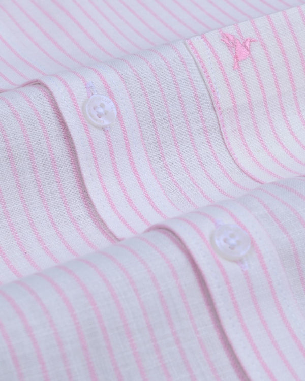 White & Pink Mini Stripes -Full-Bamboo Linen