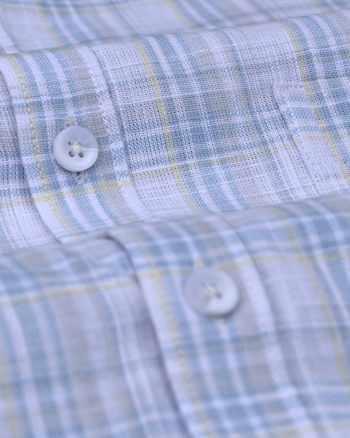 Autumn Blue & Yellow Checks -Full-Cotton Linen Shirt