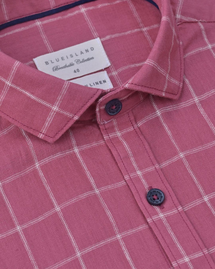 Rose Dotted Checks -Full-Cotton Linen Shirt