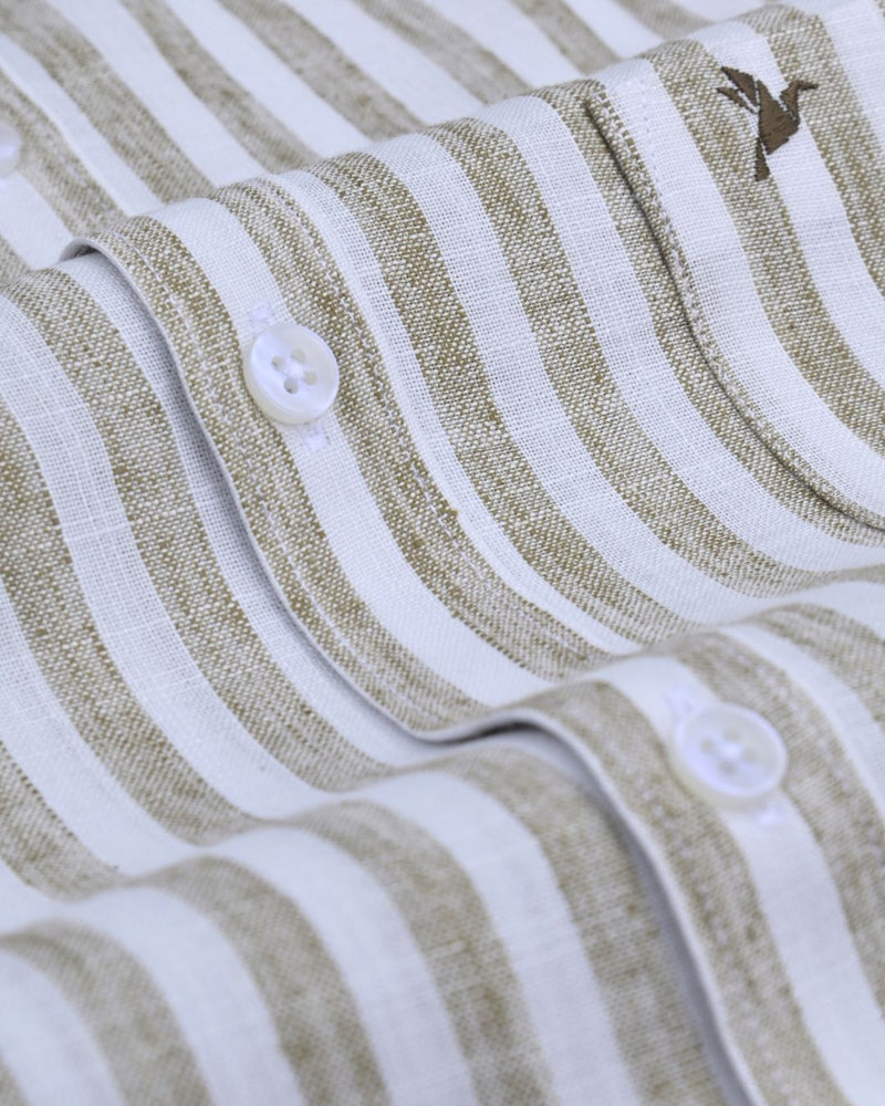 Desert Brown & White Large Stripes -Full-Bamboo Linen