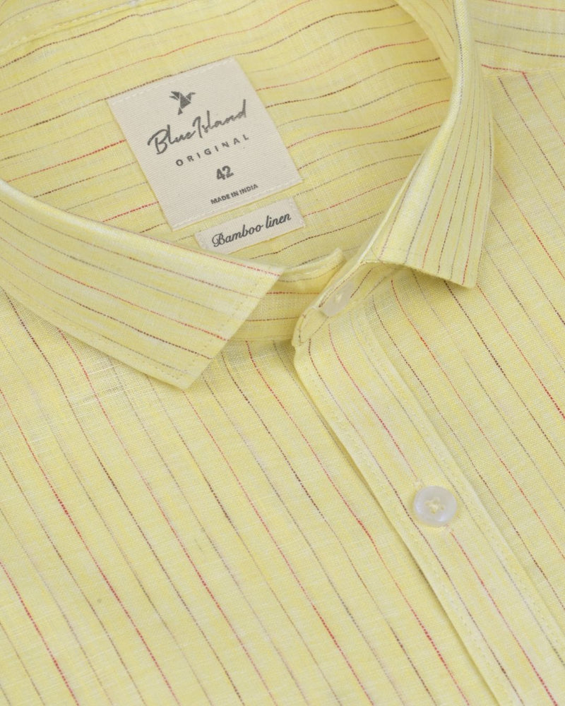 Yellow Multi Colour Dotted Line Stripes -Full-Bamboo Linen