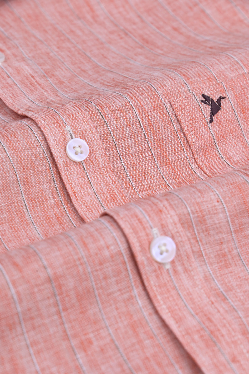 Tango Orange Dotted Line Stripes -Full-Bamboo Linen