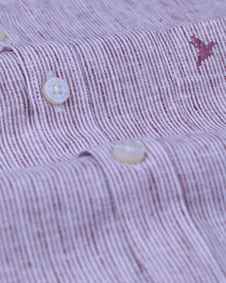 Maroon Grid Stripes -Full-Bamboo Linen