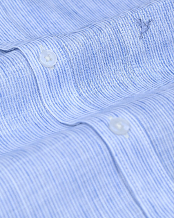 Blue Grid Stripes -Full-Bamboo Linen
