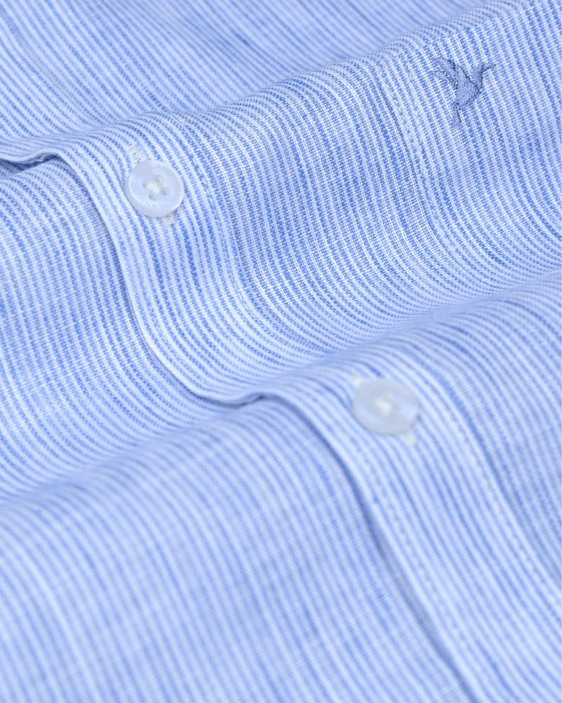 Blue Grid Stripes -Full-Bamboo Linen