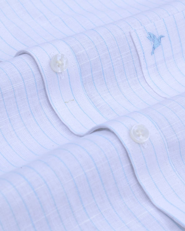 White & Blue Line Stripes -Full-Bamboo Linen