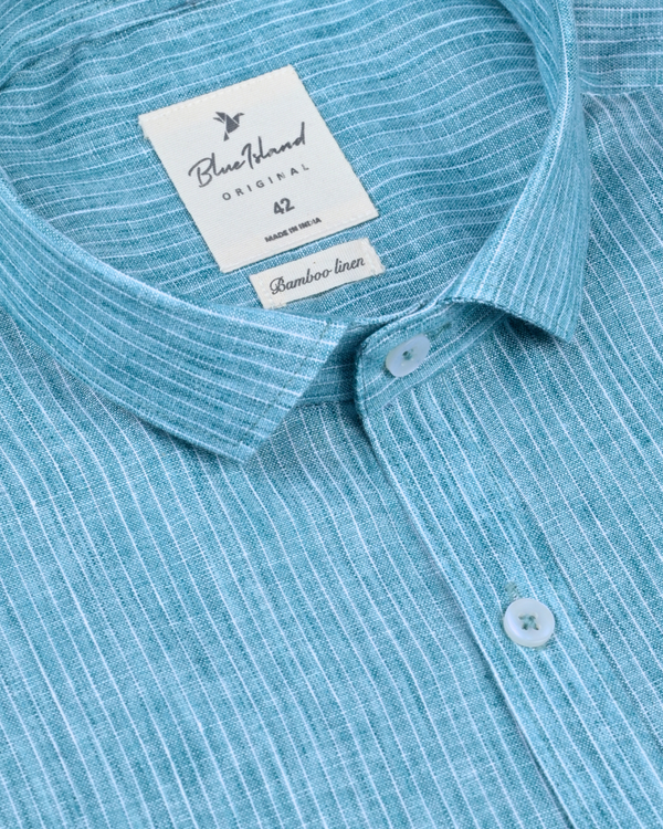 Jungle Green Mini Stripes -Full-Bamboo Linen