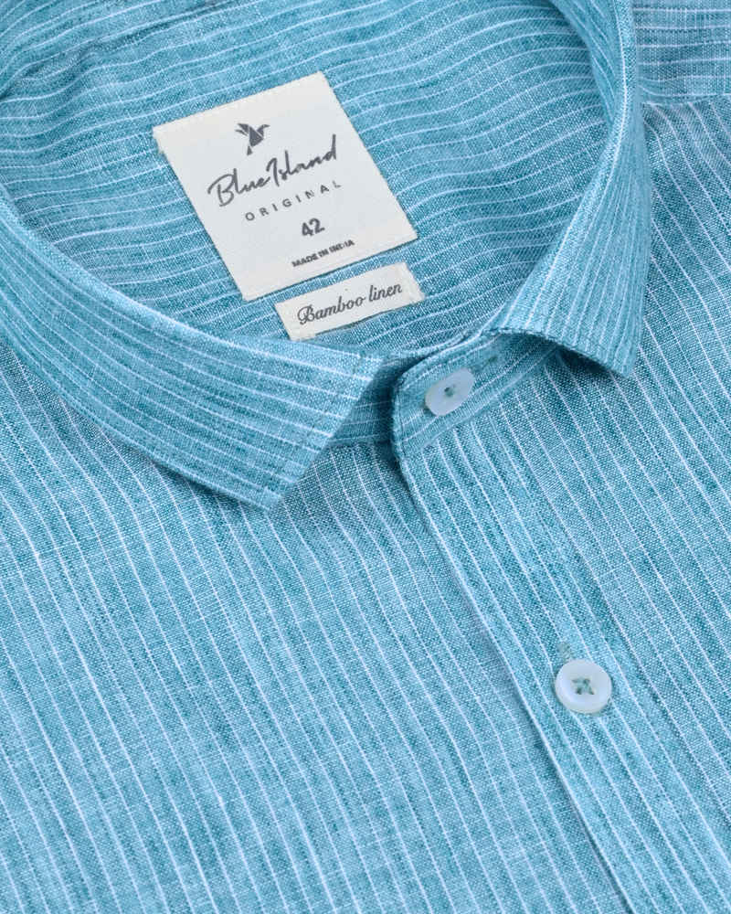 Jungle Green Mini Stripes -Full-Bamboo Linen