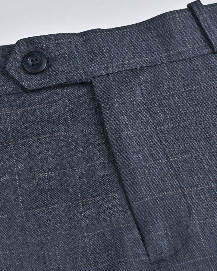 Bluish Grey Rectangle Checks - Wrinkle free Formal Pant