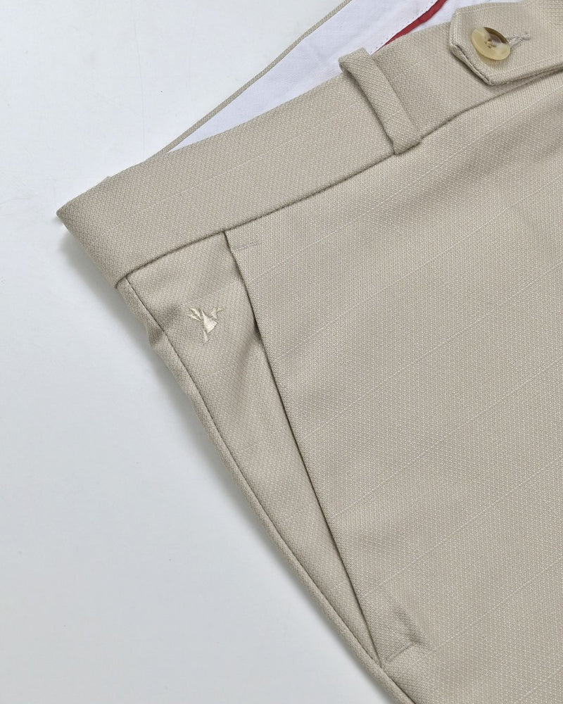 Cream Mesh Printed- Wrinkle free Formal Pant