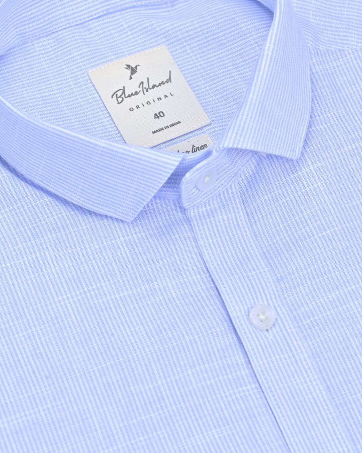 Blue Grid Stripes -Full-Bamboo Linen