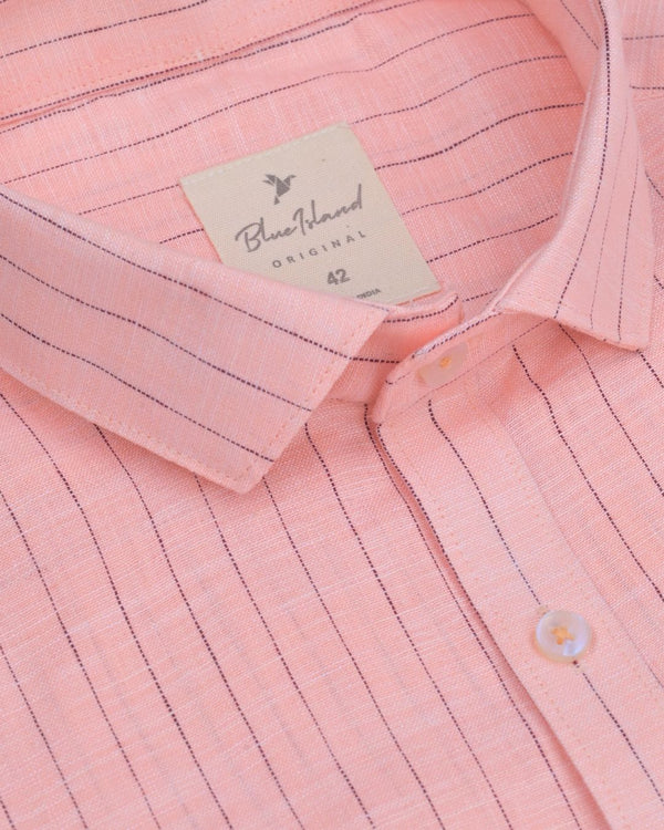 Orange Dotted Line Stripes -Full-Bamboo Linen