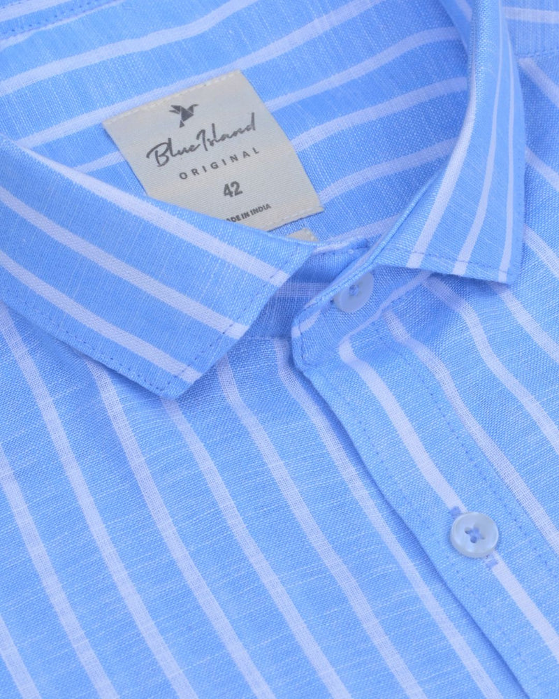 Sky Blue Stripes -Full-Bamboo Linen