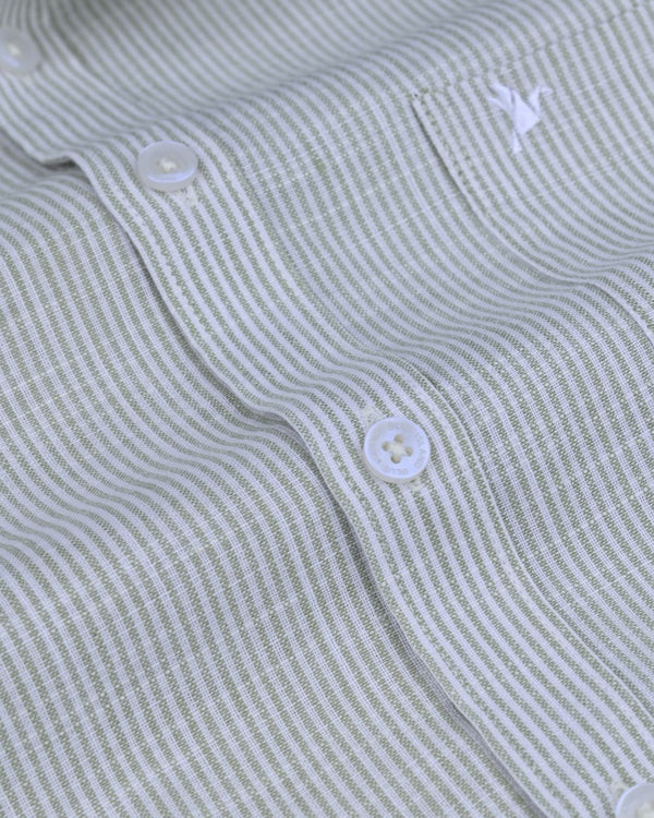 Green Monoline Stripes -Full-Bamboo Linen
