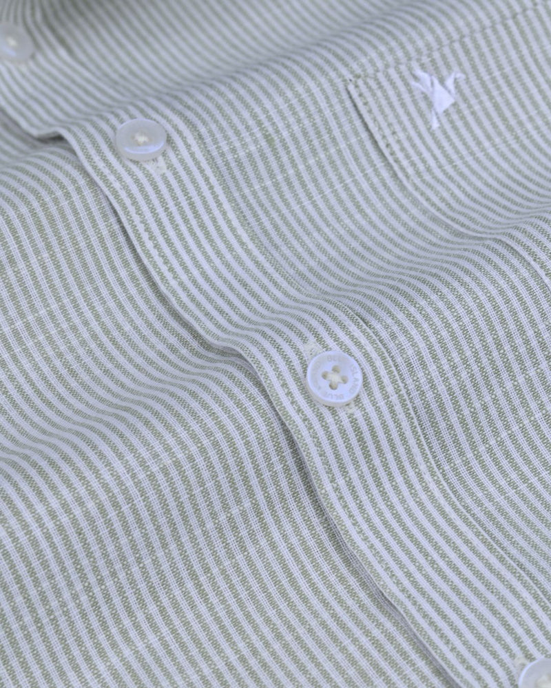 Green Monoline Stripes -Full-Bamboo Linen