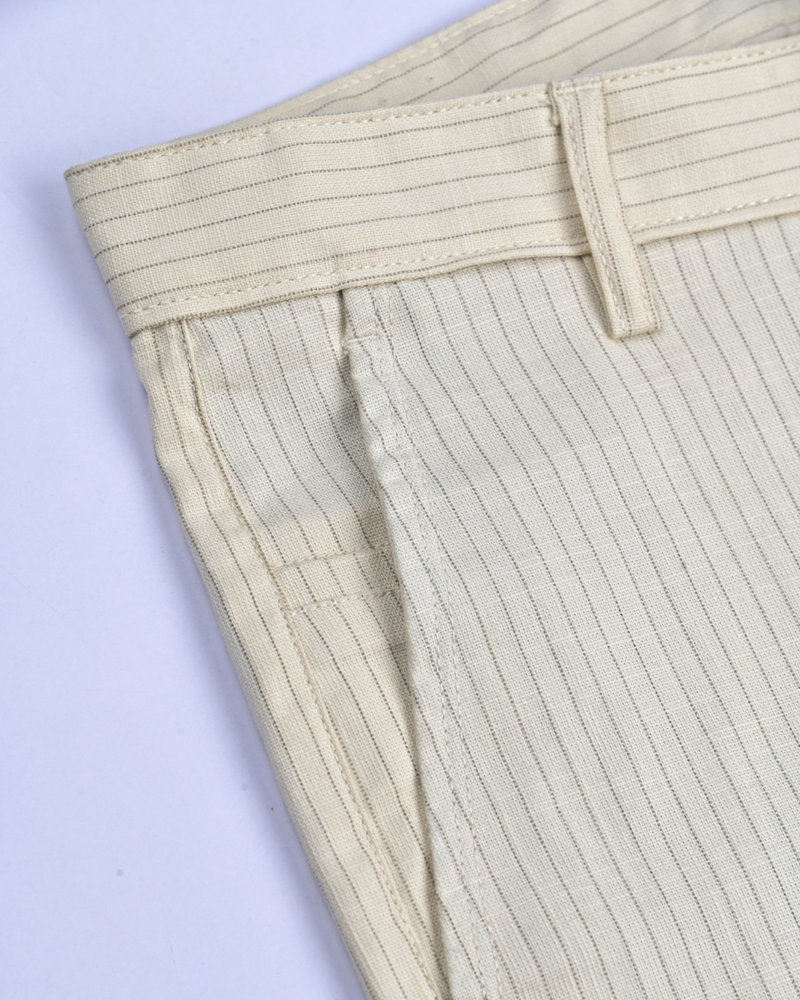 Cream Dotted Lines - 2 way stretch - COTTON PANT
