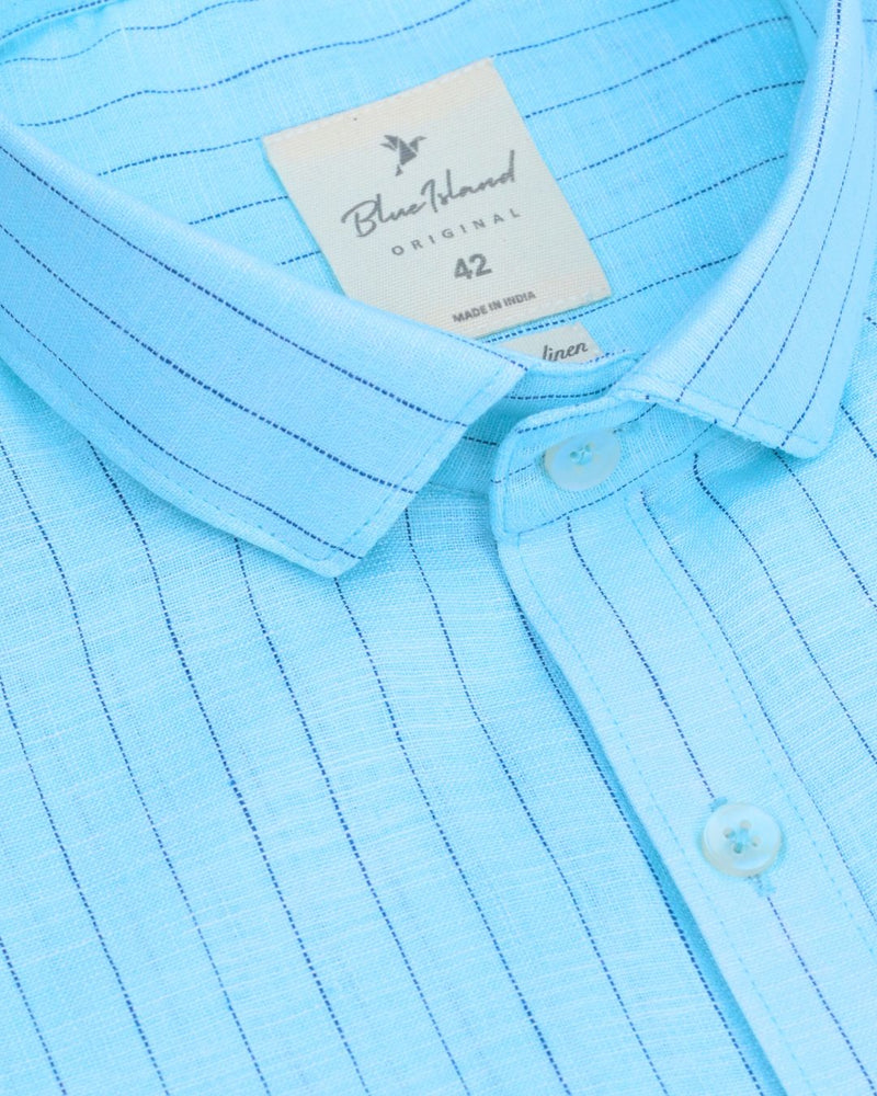 Blue Dotted Line Stripes -Full-Bamboo Linen