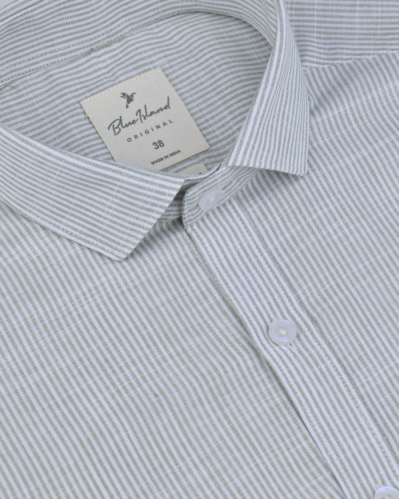 Green Monoline Stripes -Full-Bamboo Linen