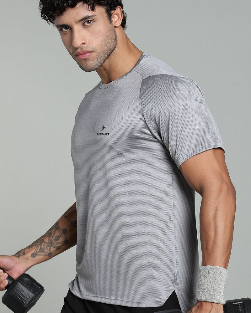 Lite Grey Dotted Lines - Active wear Round neck Tshirt
