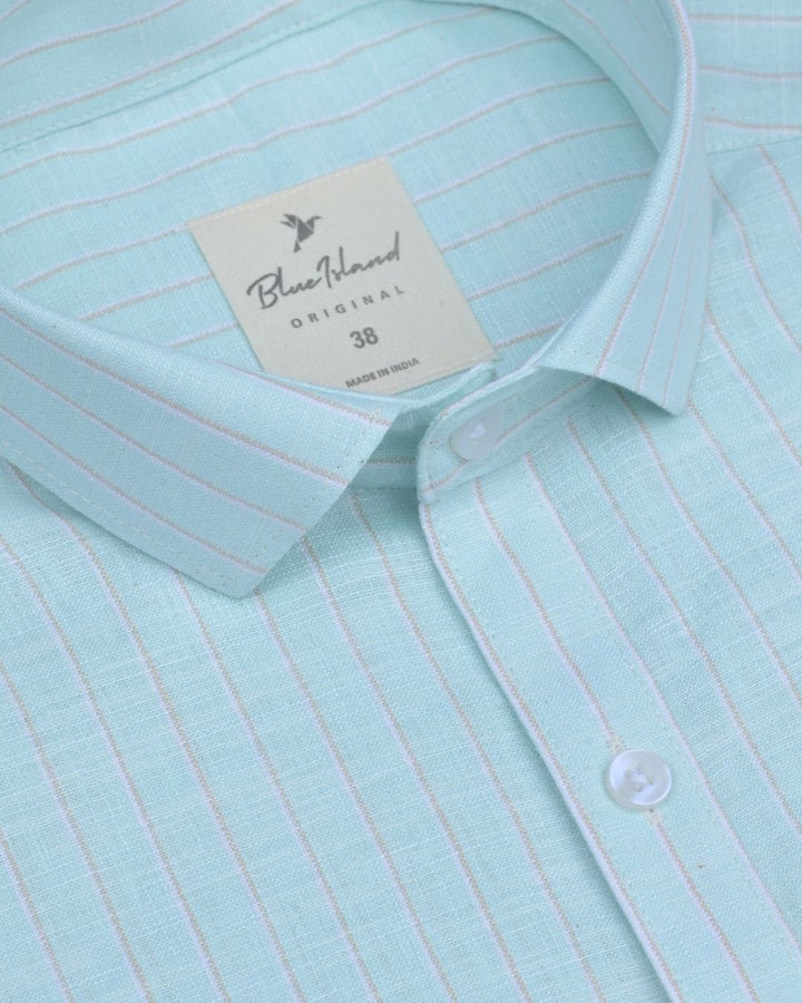 Mint Green Stripes -Full-Bamboo Linen