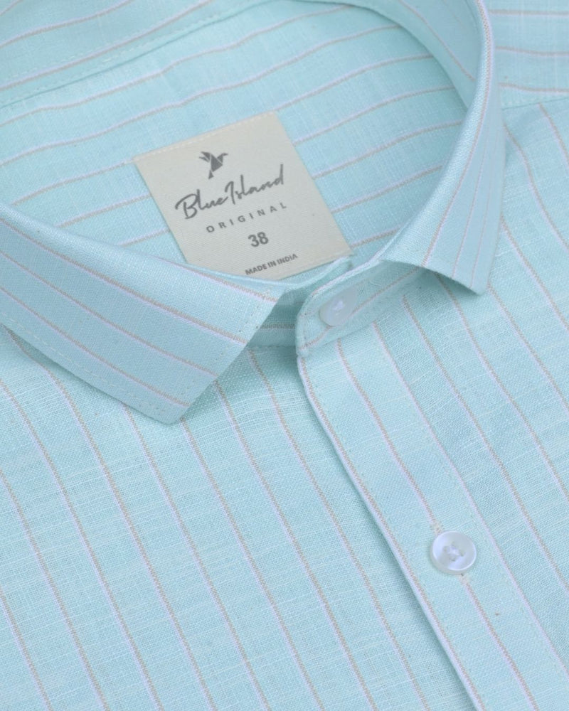 Mint Green Stripes -Full-Bamboo Linen