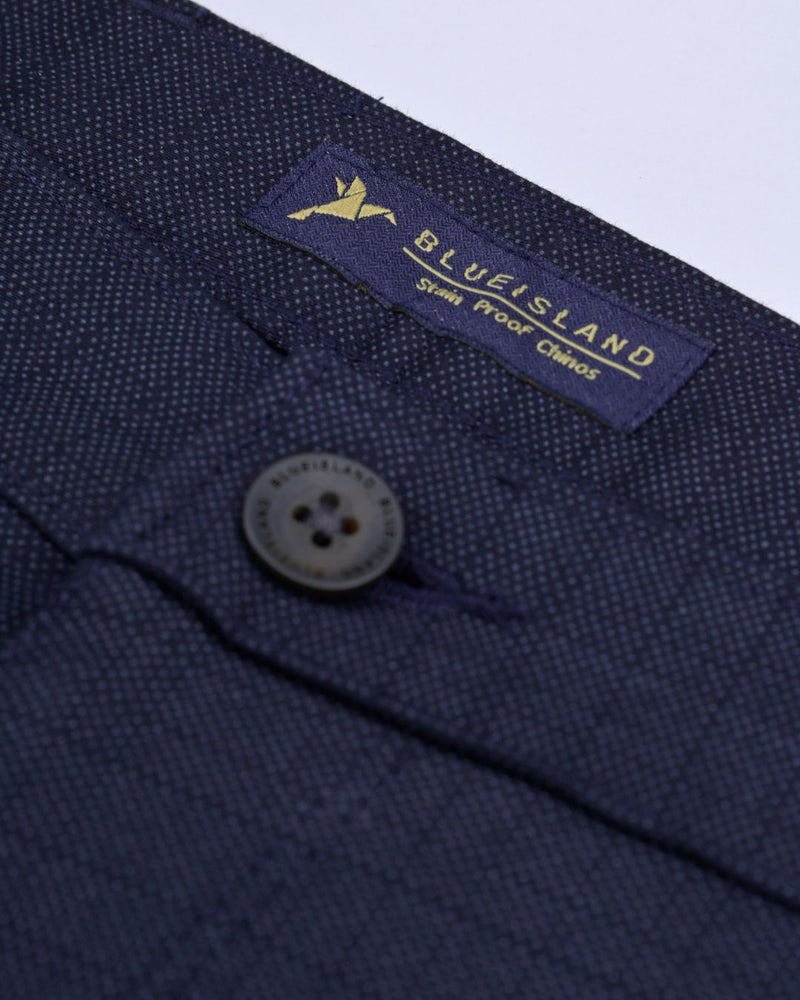 Navy Grain Checked - 2 way stretch - COTTON PANT