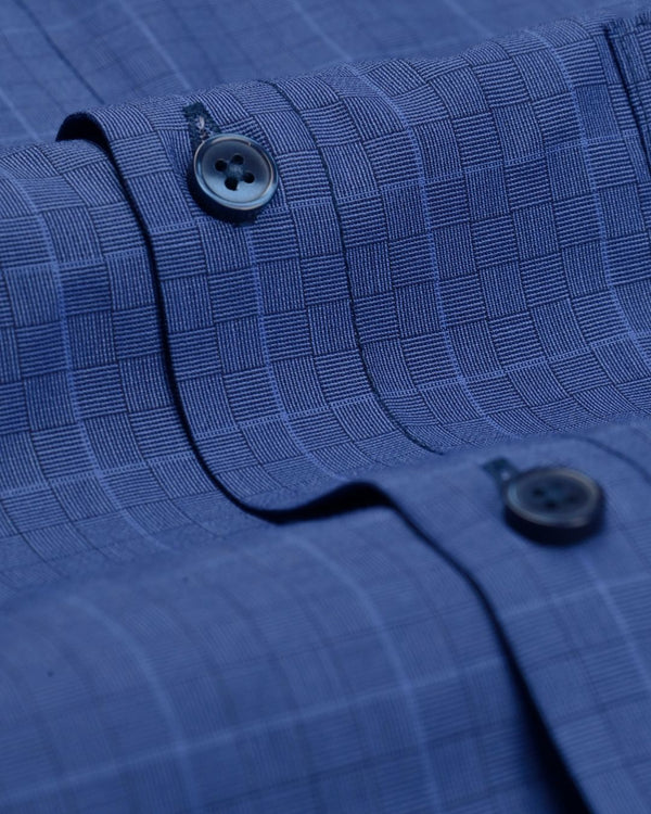 Elegant Blue Grid- Full-Cotton Rich
