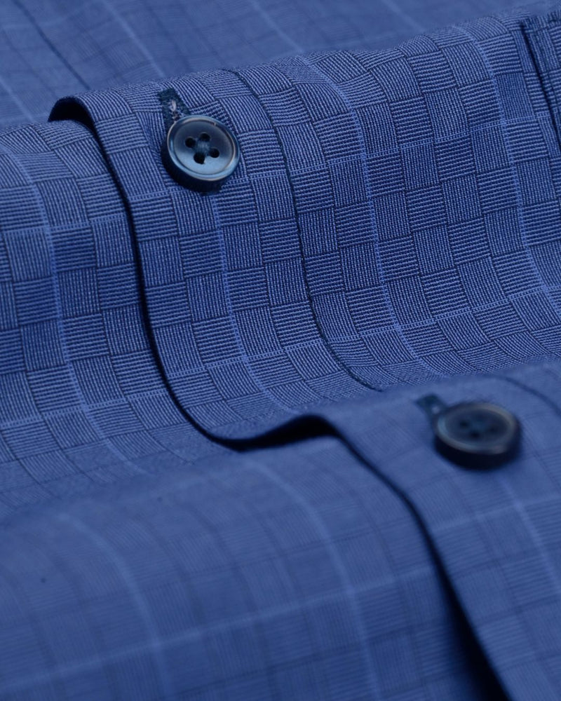 Elegant Blue Grid- Full-Cotton Rich